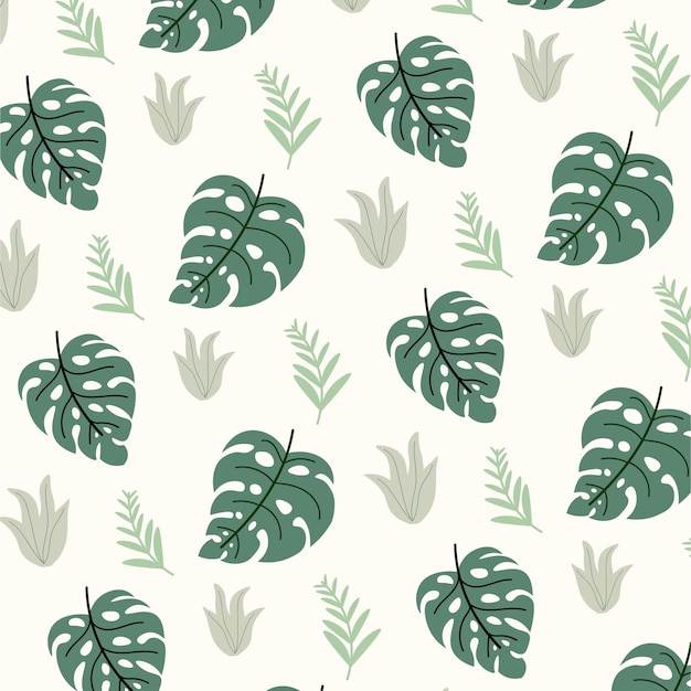 Seamless pattern with monstera leaves tropical floral vector background