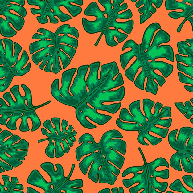 Motivo senza cuciture con foglie tropicali di monstera elemento di design per volantino banner poster card illustrazione vettoriale