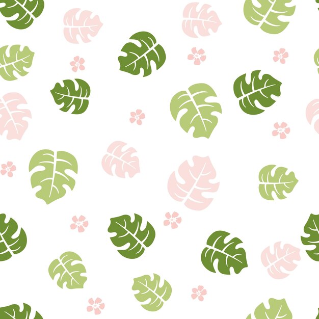 Seamless pattern with monstera with small flowers Used in web design branding product design