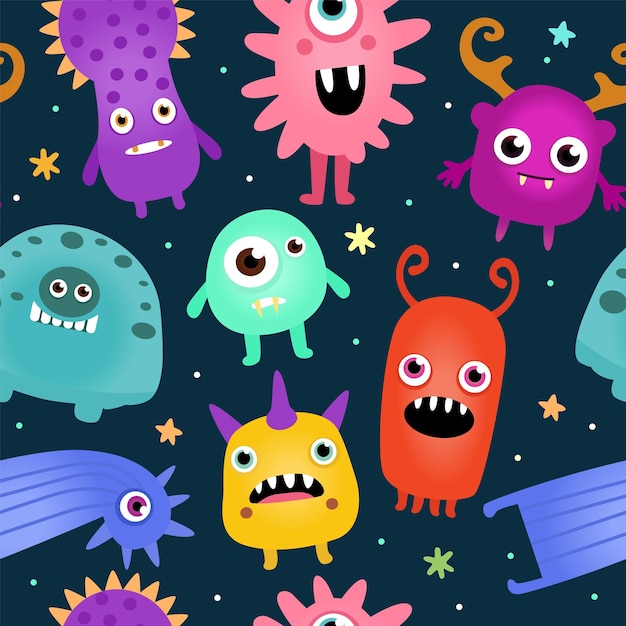Vector seamless pattern with monsters vector illustration