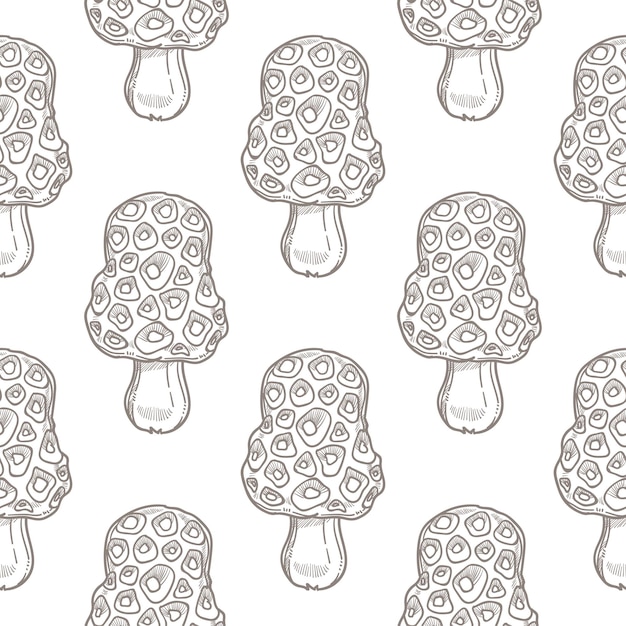 Vector seamless pattern with morel mushrooms