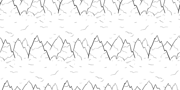 Вектор Бесшовный узор с горными линиями искусства черные белые птицы и горные вершины векторная иллюстрация