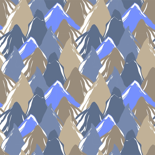 Seamless pattern with mountains silhouettes Mountain range in grey blue colors