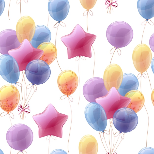 Vector seamless pattern with multicolored balloons with a star cute print with helium balloon decoration festive texture for wrapping paper cards fabric wallpaper