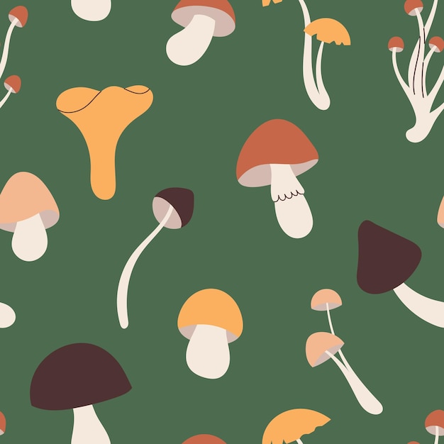 Seamless pattern with mushrooms Freehand drawing Can be used on packaging paper fabric background