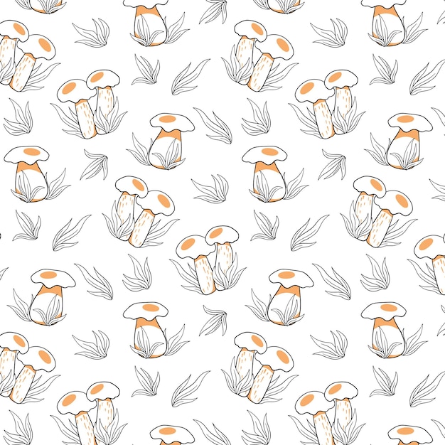 Seamless pattern with mushrooms In line style For design and decoration