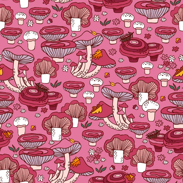 Vector seamless pattern with mushrooms