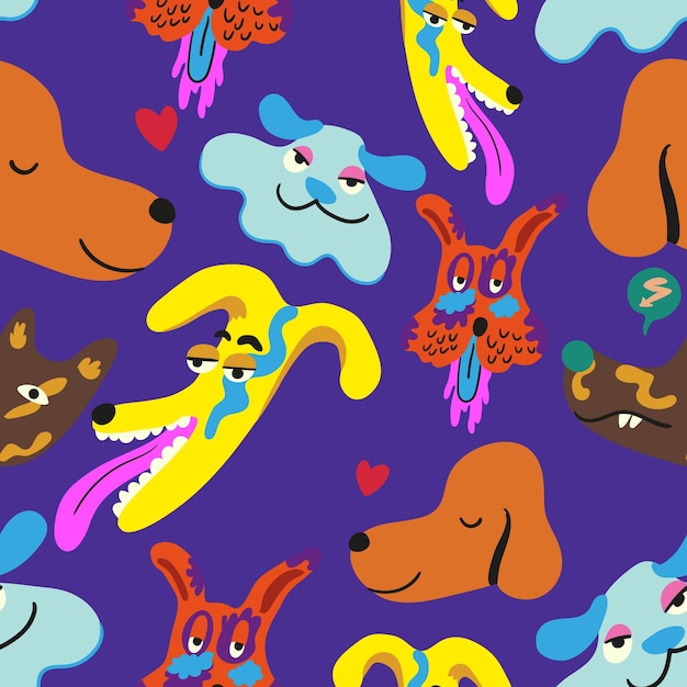 seamless pattern with muzzles of dogs in flat style pattern with the head of a stylized dog