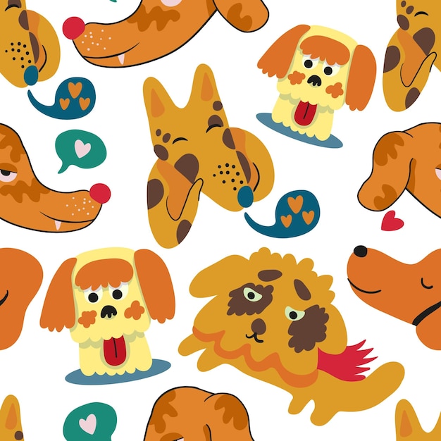 seamless pattern with muzzles of dogs in flat style pattern with the head of a stylized dog