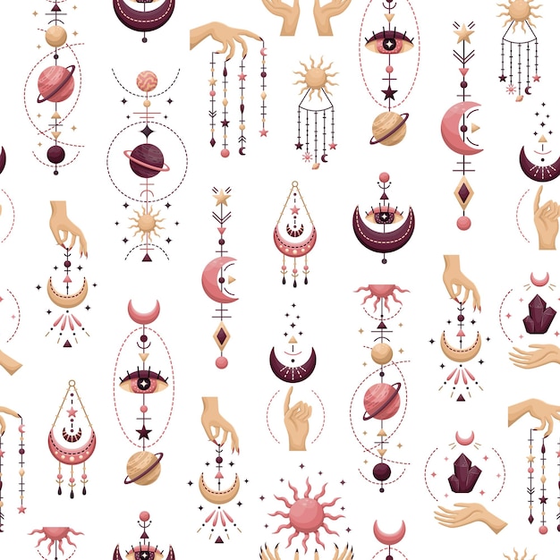 seamless pattern with mystical astrological elements