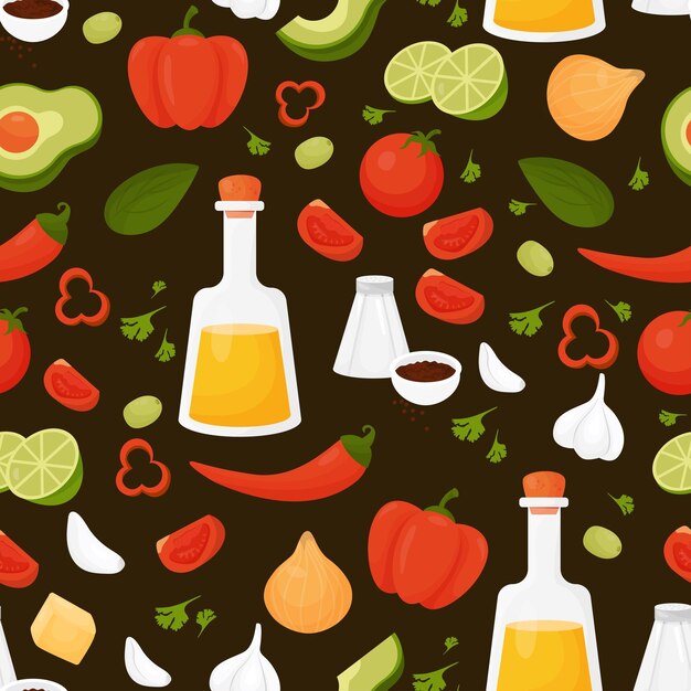 Vector seamless pattern with natural vegetables and fruits on black background vector illustration