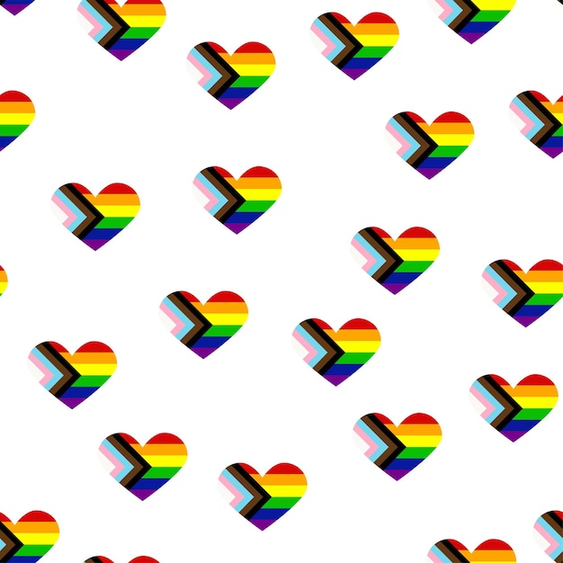 Vector seamless pattern with new lgbt flag hearts text flower and flag gay pride pride month love lgbtq