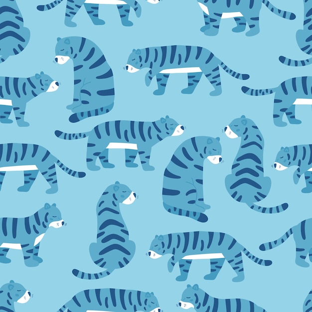 Vector seamless pattern with new year symbol  blue tiger