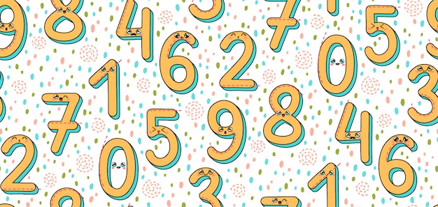 Seamless pattern with numbers 1-9 in Japan Kawaii style.