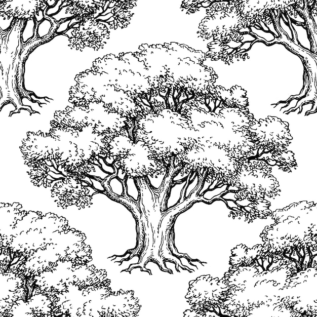 Seamless pattern with oak