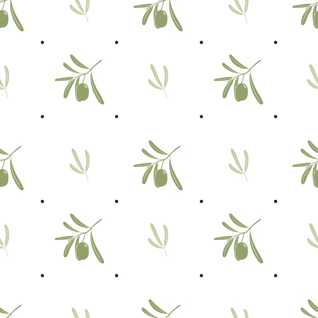 벡터 올리브 가지 잎과 점이 있는 원활한 패턴