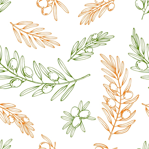 Seamless pattern with olive branches Hand drawn illustration