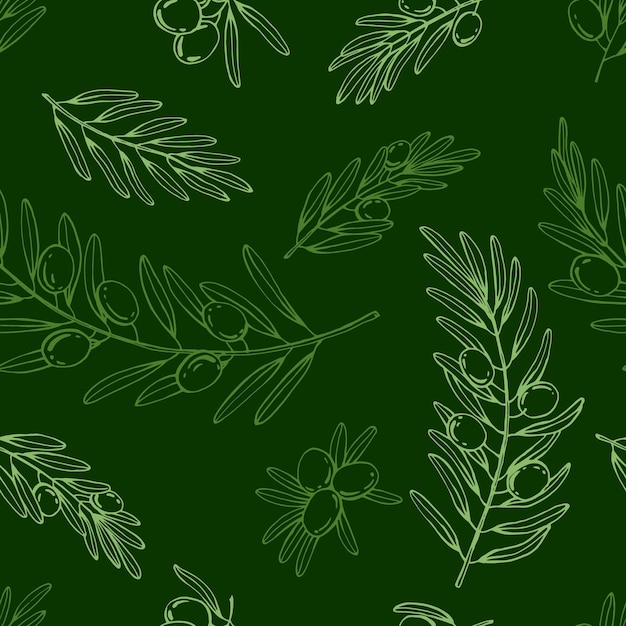 Seamless pattern with olive branches Hand drawn illustration