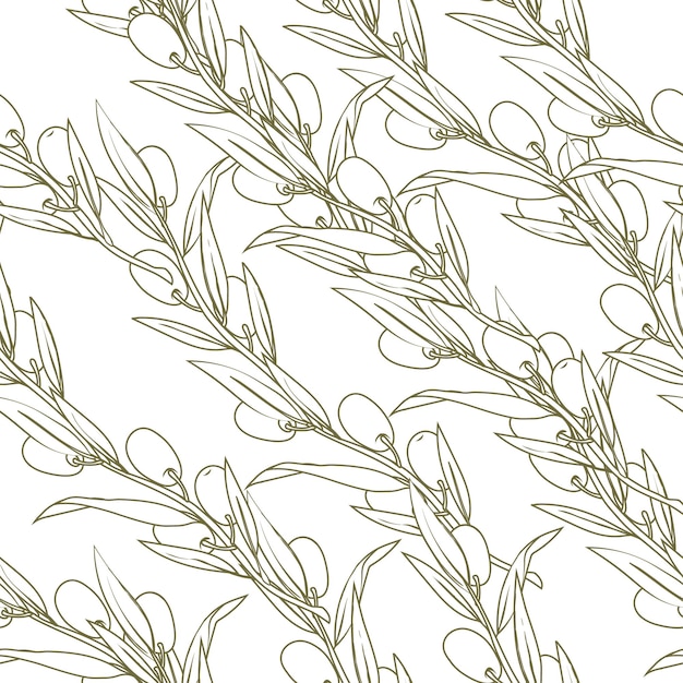 Seamless pattern with olive tree branches hand drawn vector illustration