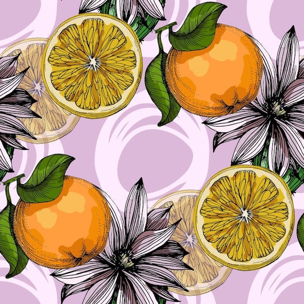 seamless pattern with orange and cactus color sketch style hand drawn background detailed illustration hand drawn great for fabric and textile prints invitation packaging or any desired idea