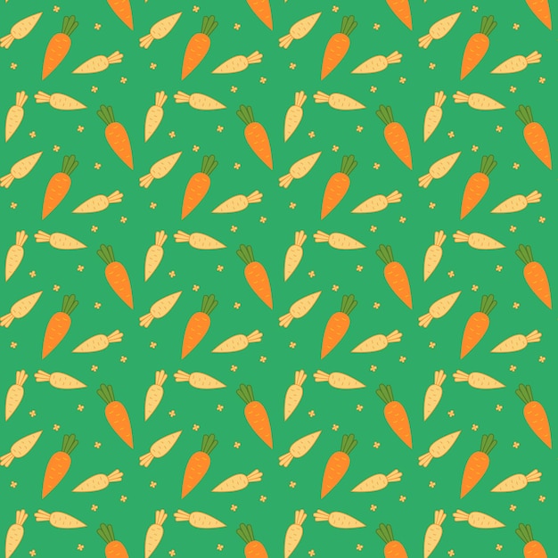 Бесшовный фон с оранжевой морковью и редисом на зеленом фоне вектор
