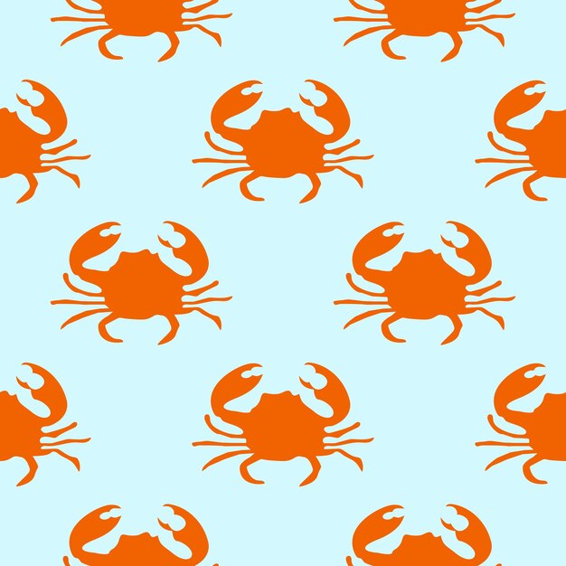 Seamless pattern with orange crab illustration on blue background