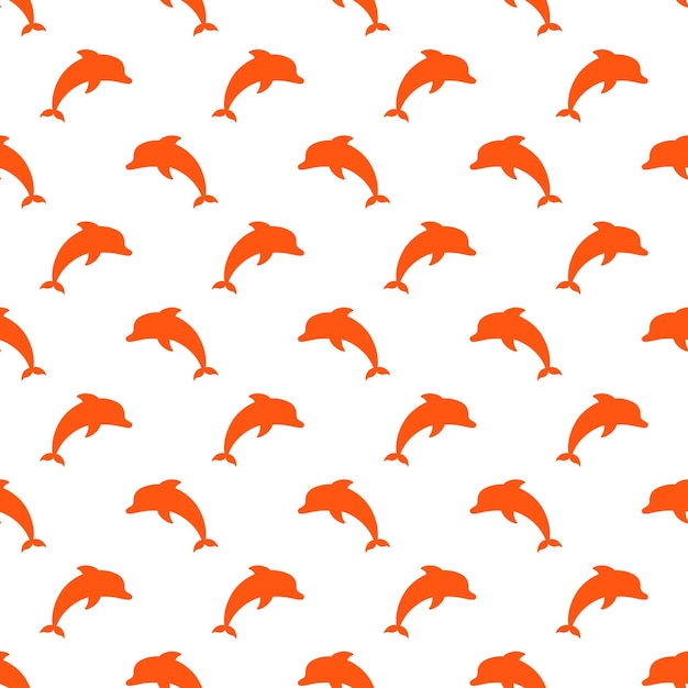 Seamless pattern with orange dolphin