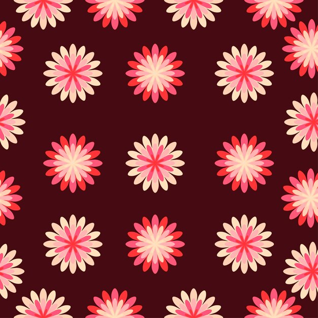 Seamless pattern with orange flowers with smile and eyes in the style of a hippie on a yellow backgroundx9