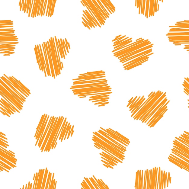 Seamless pattern with orange hand drawn hearts.