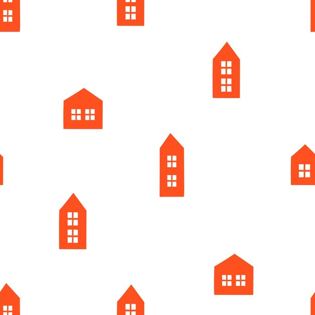 Seamless pattern with orange small houses