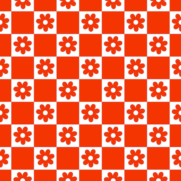 Seamless pattern with orange squares and flowers