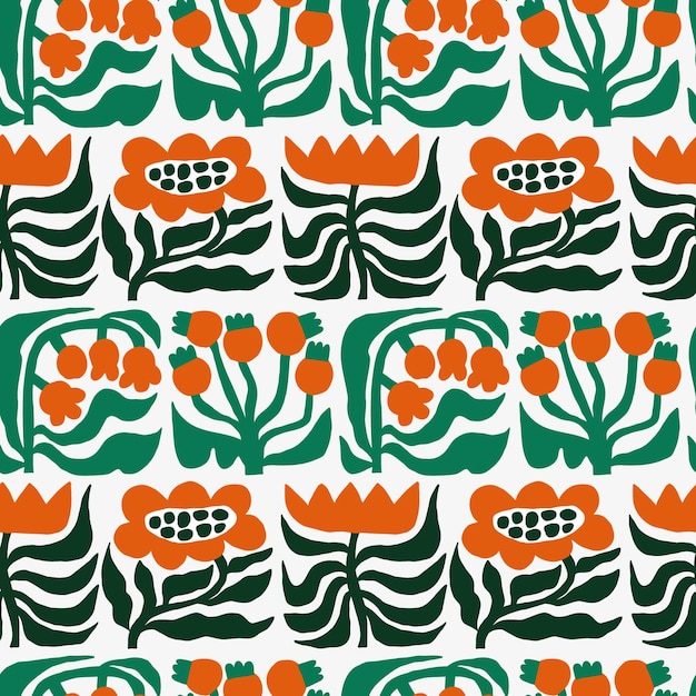 Seamless pattern with ornamental plants traditional folk style