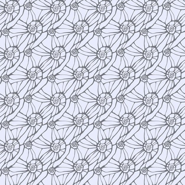 Vector seamless pattern with ornamental stylized abstract seashells