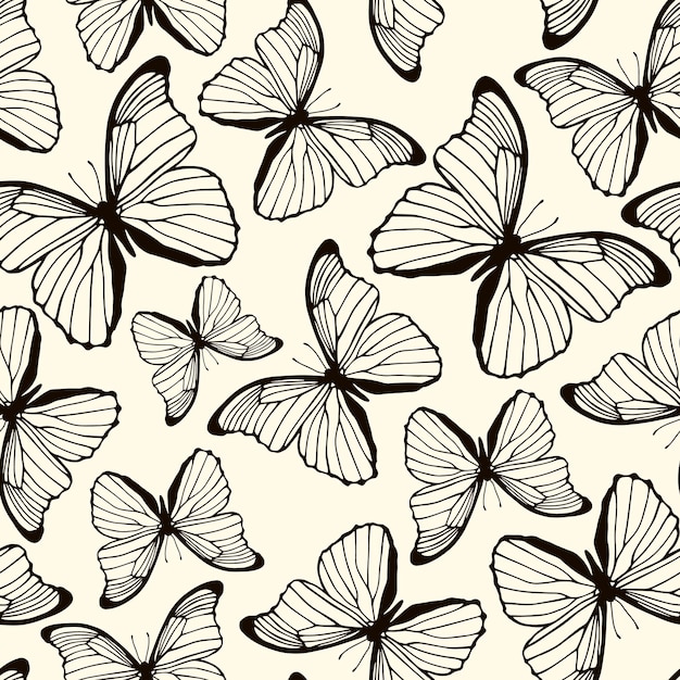 Seamless pattern with outline butterflies