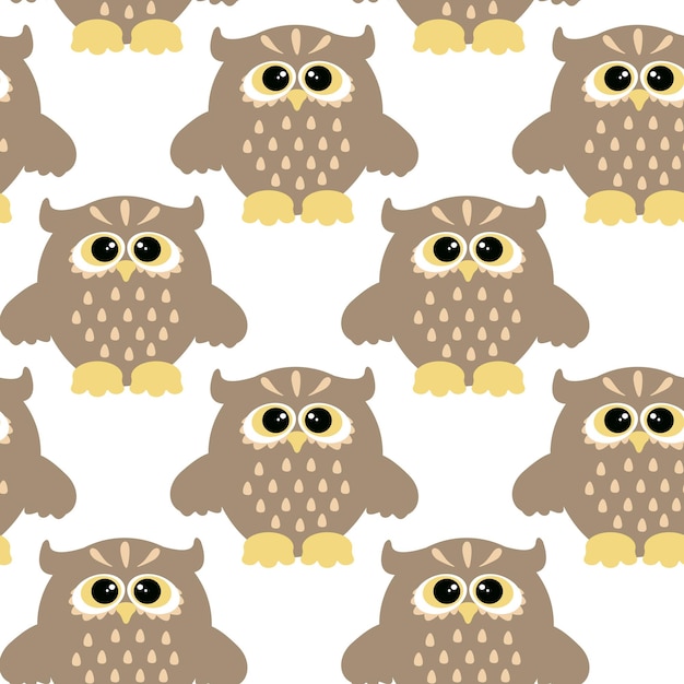 Seamless pattern with owl on white background Cute flat owls seamless ornament