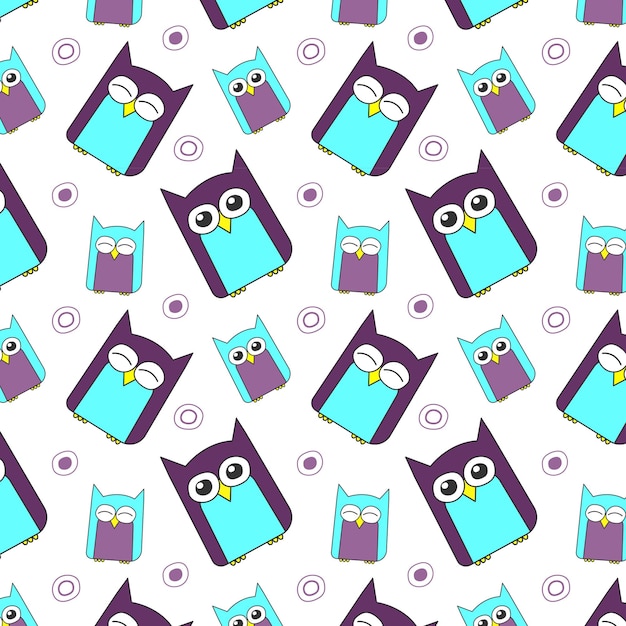 Seamless pattern with owls on a white background