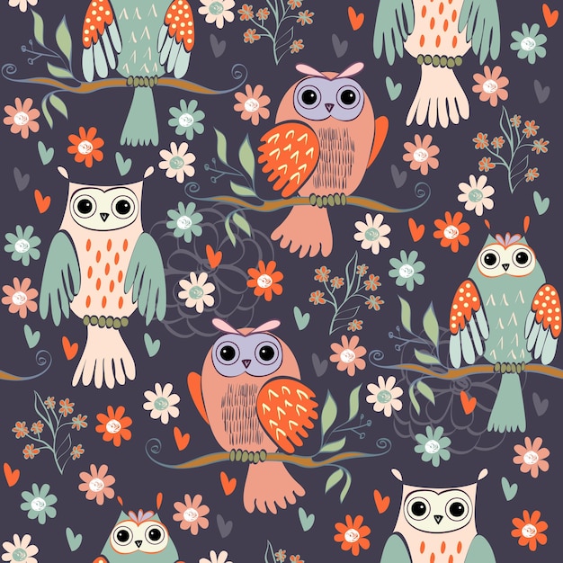 Seamless pattern with owls