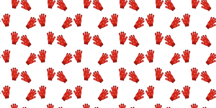 Vector seamless pattern with pairs of red knitted gloves with hearts cozy wintertime background winter christmas or new year design for scrapbooking or wrapping paper