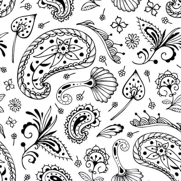 Vector seamless pattern with paisley and oriental motifs