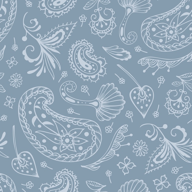 Vector seamless pattern with paisley and oriental motifs