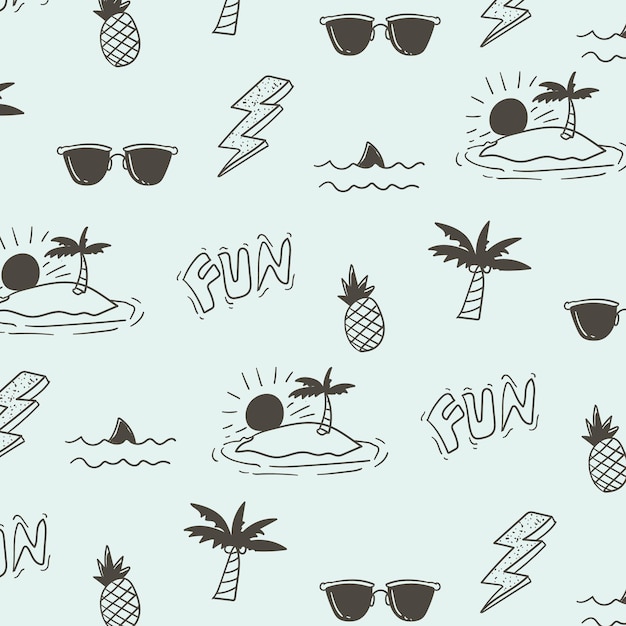 Seamless pattern with palm trees sun and sunglasses Summer background