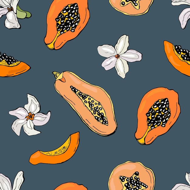 Vector seamless pattern with papaya. design for fabric, textile, wallpaper, packaging.