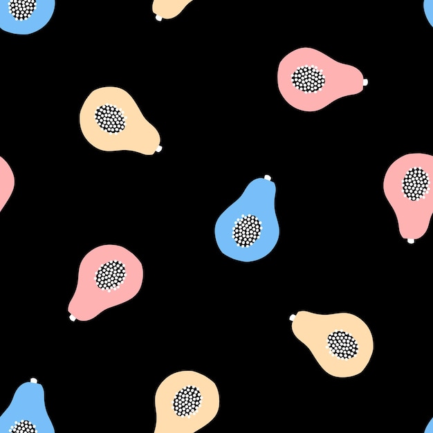 Seamless pattern with papaya fruit and black background