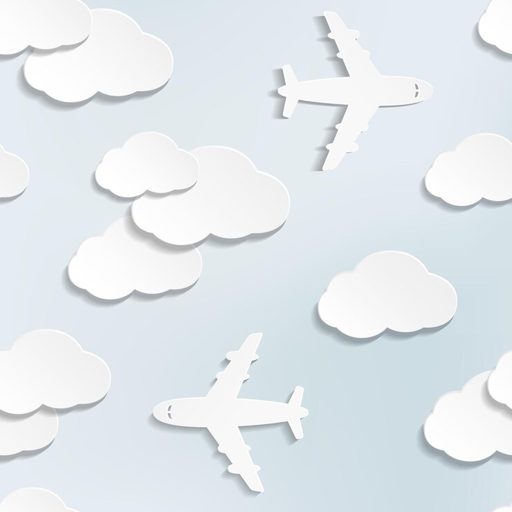 Vector seamless pattern with paper planes and clouds
