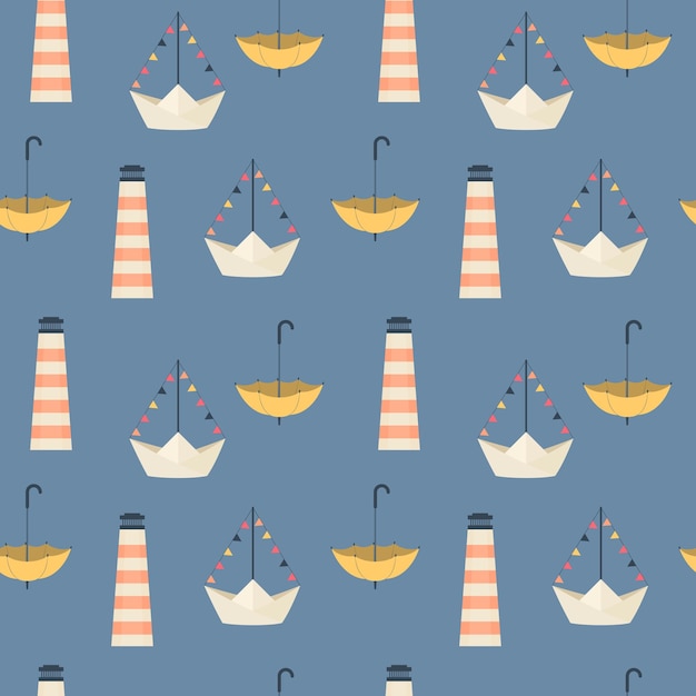 seamless pattern with paper ship