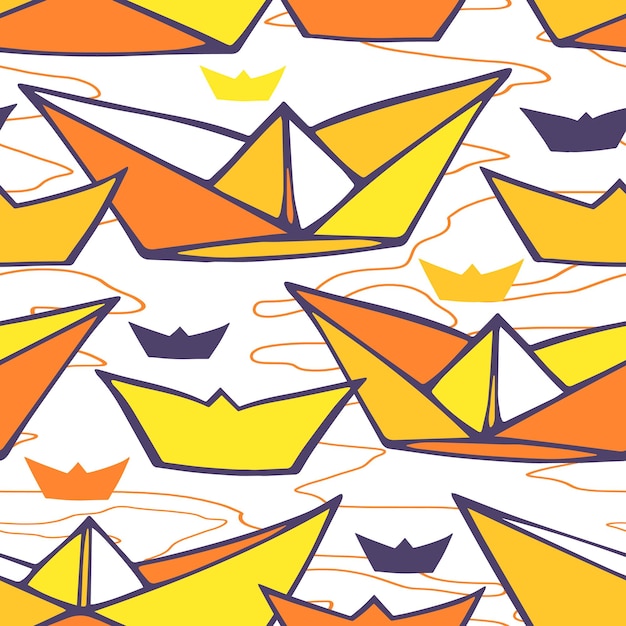 Seamless pattern with paper ships