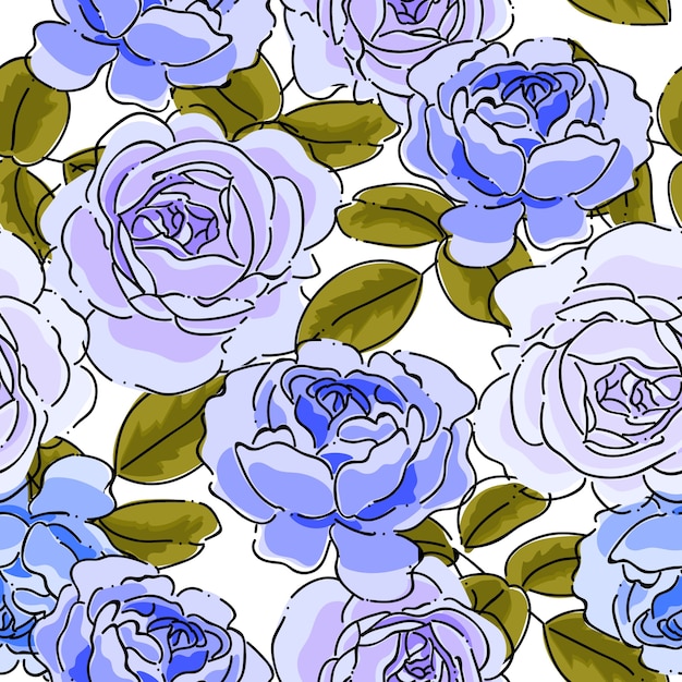 Seamless pattern with pastel violet roses