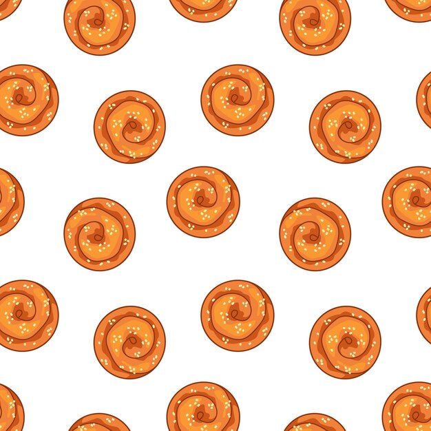 Seamless pattern with pastries on a vector illustration of a bun in a minimalistic flat style