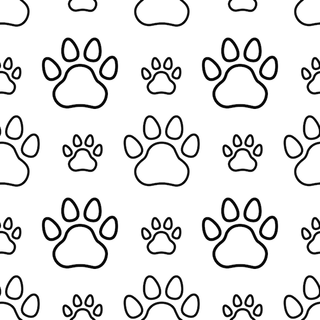 Seamless pattern with paw prints of animal Outline Vector