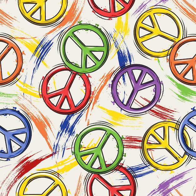 Seamless pattern with peace sign smudge paint